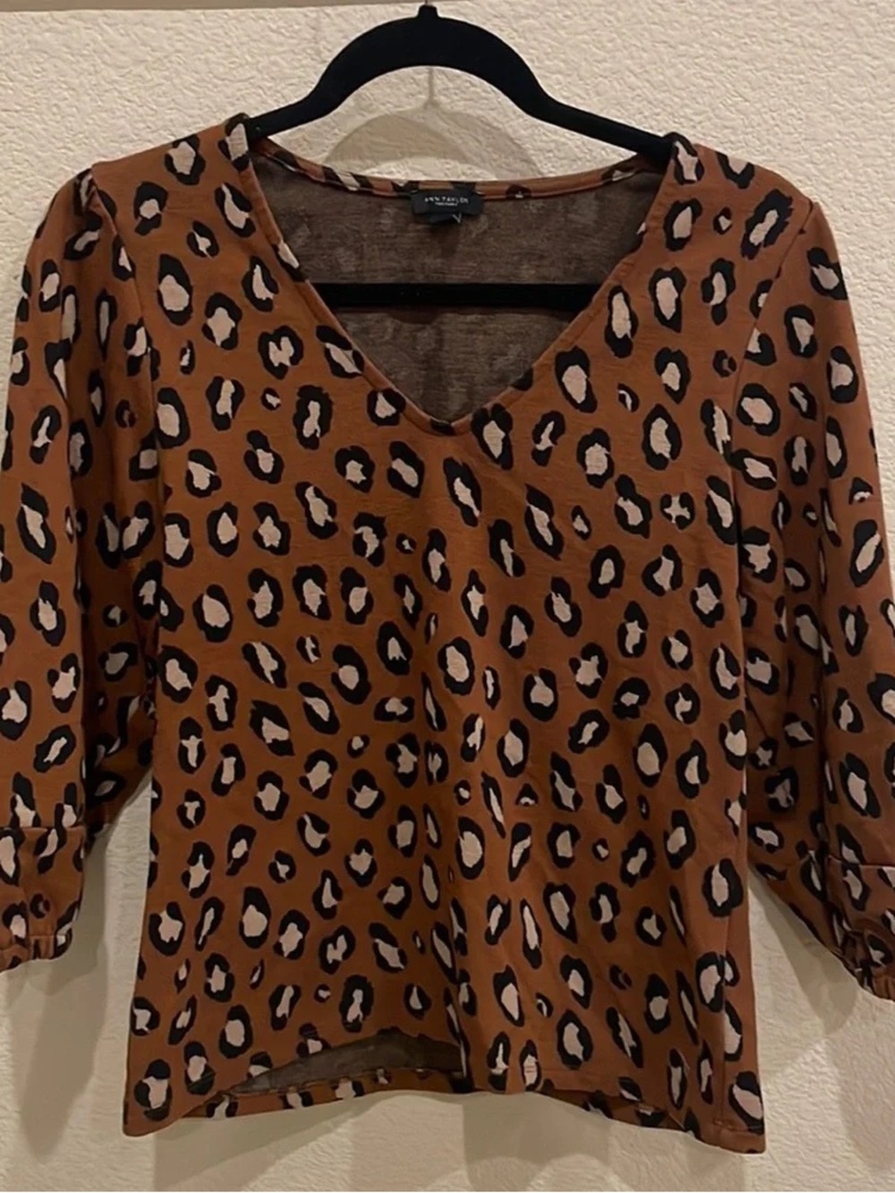 Ann Taylor Factory Tan Leopard Print V-Neck Blouse